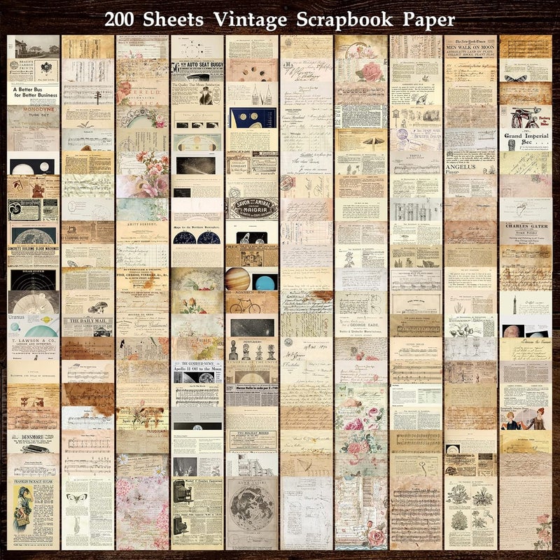 emmoolife 200 Sheets of Vintage Scrapbook Paper, Journaling Scrapbooking Supplies Craft Decoupage Papers Kit, Ephemera for Junk Journal Bullet Journals Well Posters Room Decor for Card Making Decorative Gift - Image 2